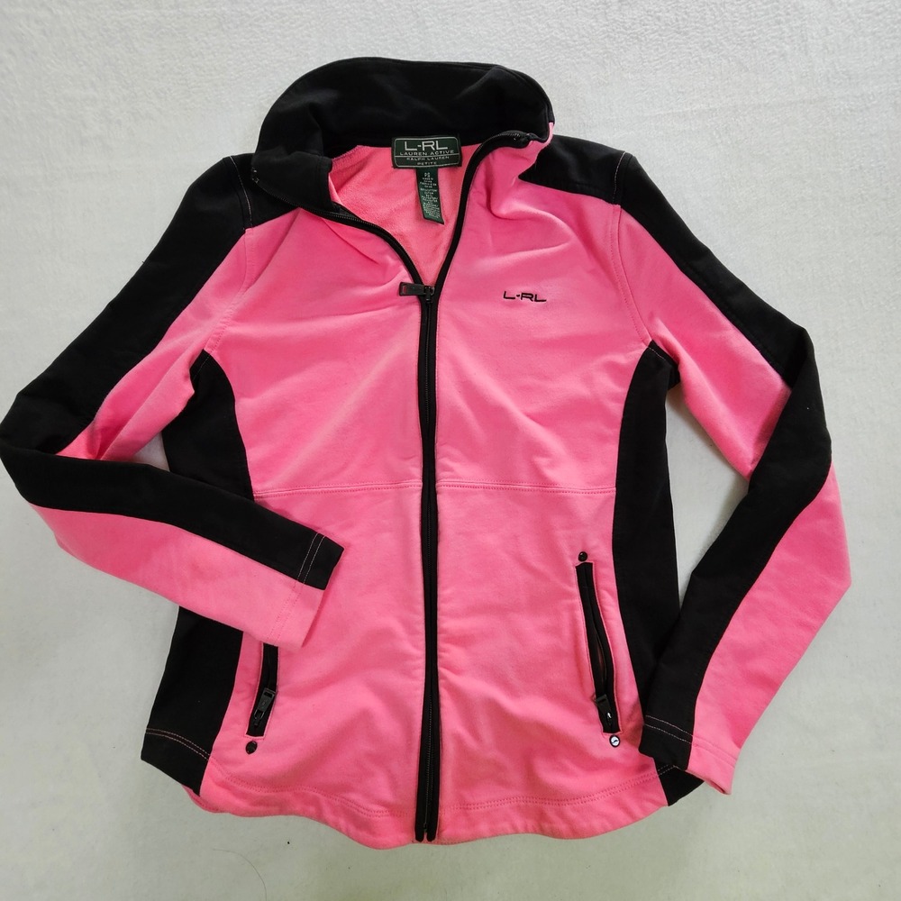 Lauren Active Ralph Lauren Pink Black Colorblock Full Zip Track Jacket Petite PS - Picture 5 of 11